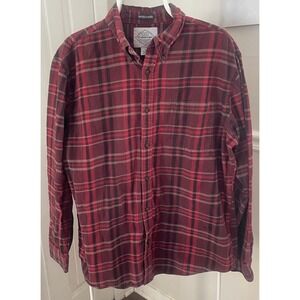 St. John's Bay Men's Brushed Flannel Shirt Plaid 100% Cotton Brown Red Size Lg